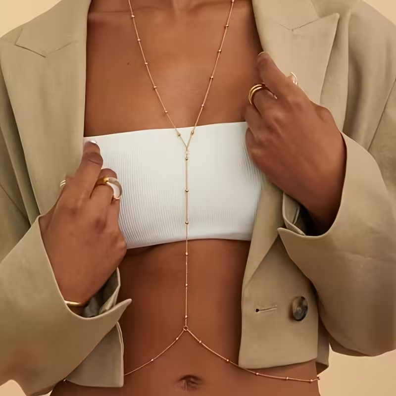 Body Jewelry By The Chain Gang - Prosty łańcuszek z koralikami w stylu