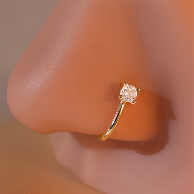 Body Jewelry Hoops - Okrągły pierścień na nos z cyrkonią,